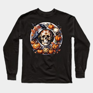 Pagan halloween skull circle Long Sleeve T-Shirt